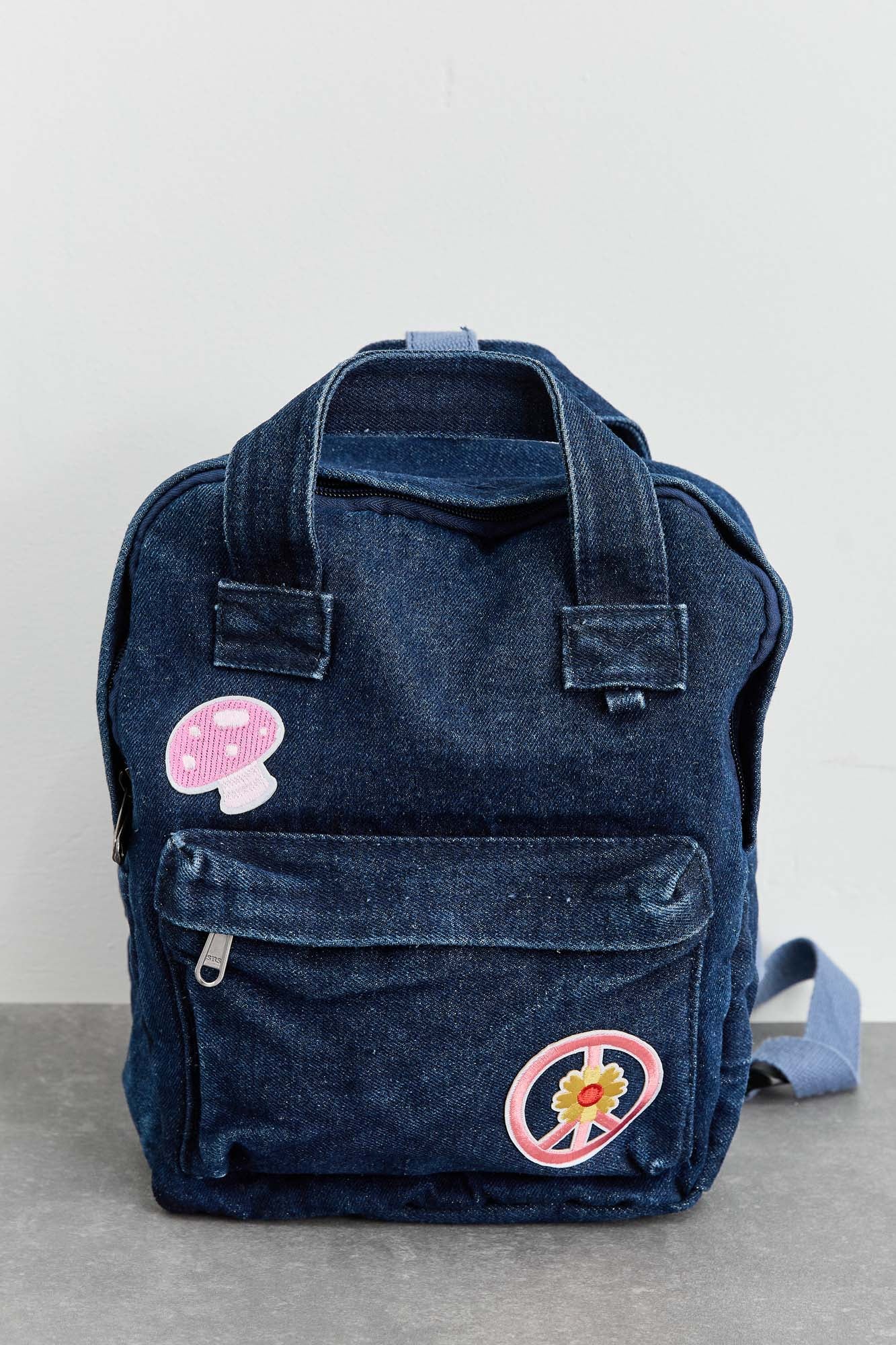 תיק גב דנים קטן עם פאצ'ים | ג'ינס כהה