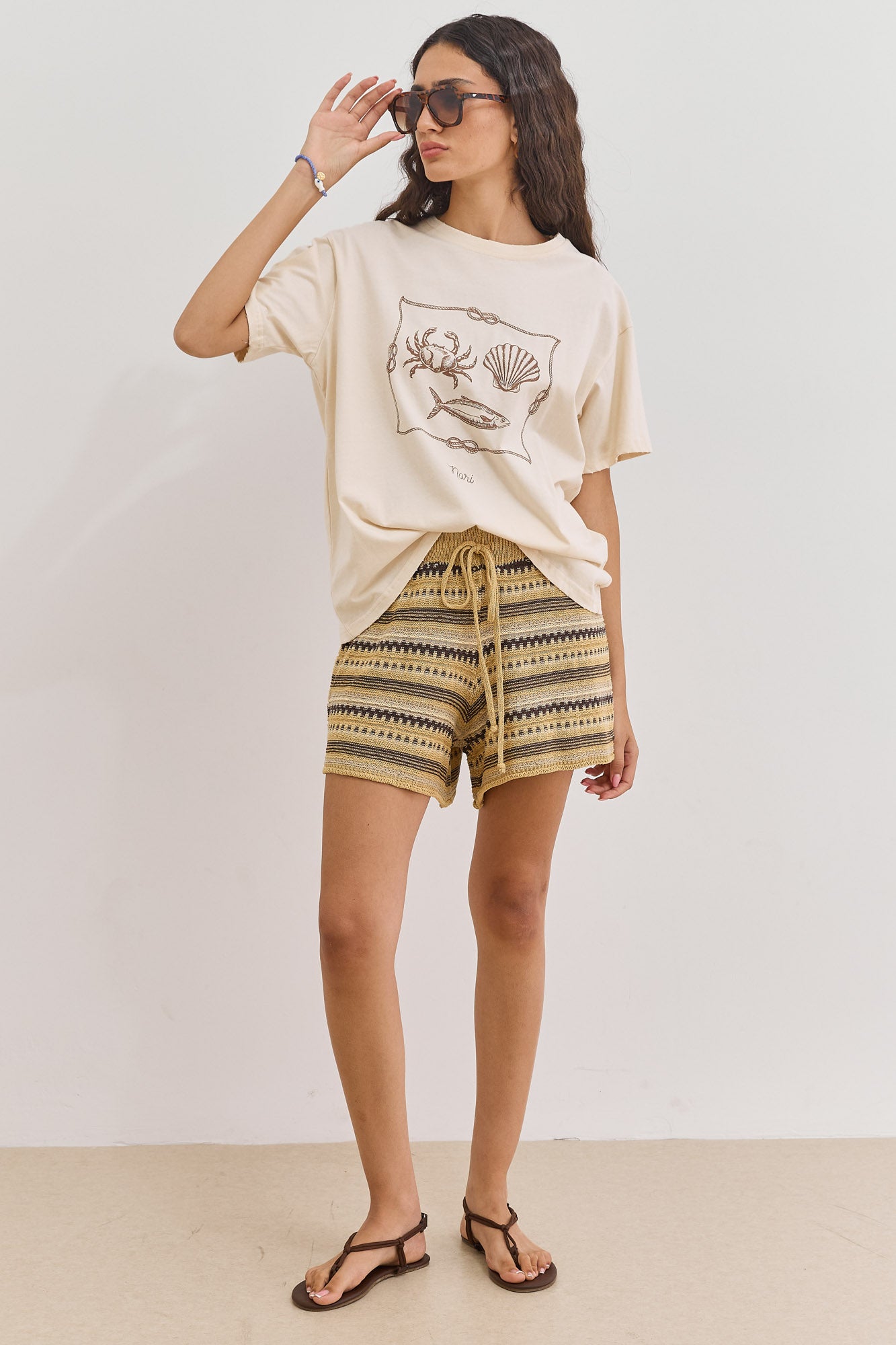 שורטס סריג סנדרה סטרייפס | חום/צהוב