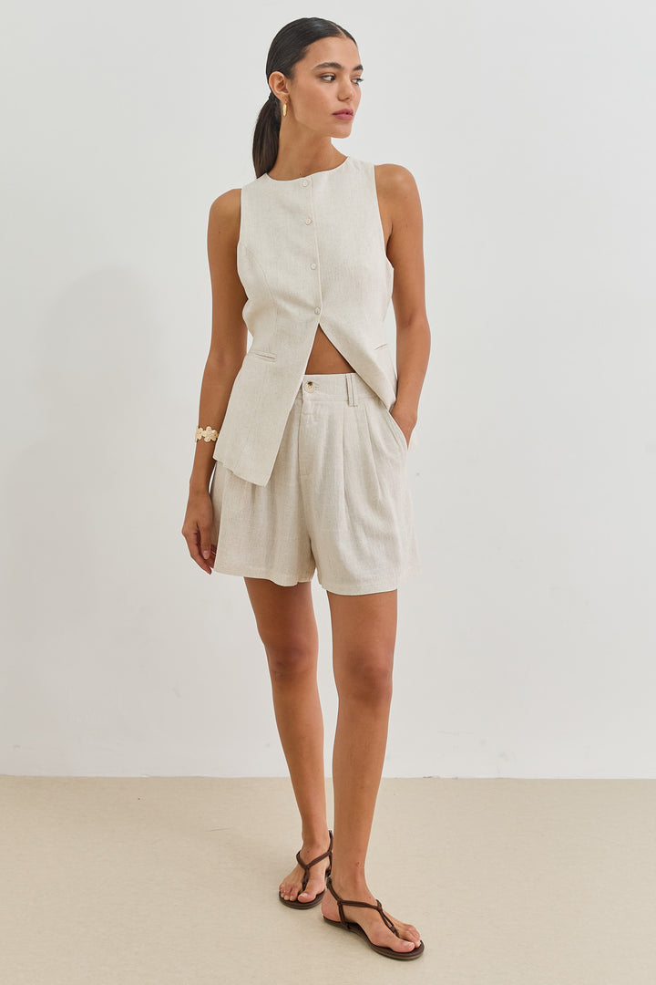 ווסט מנדי דמוי פשתן עם קשירה | בז'