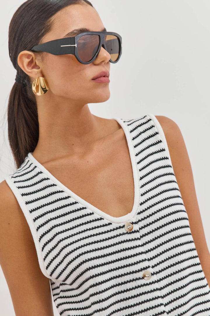 אפודת סריג נייט סטרייפס | לבן/שחור