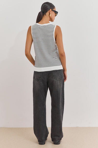 אפודת סריג נייט סטרייפס | לבן/שחור