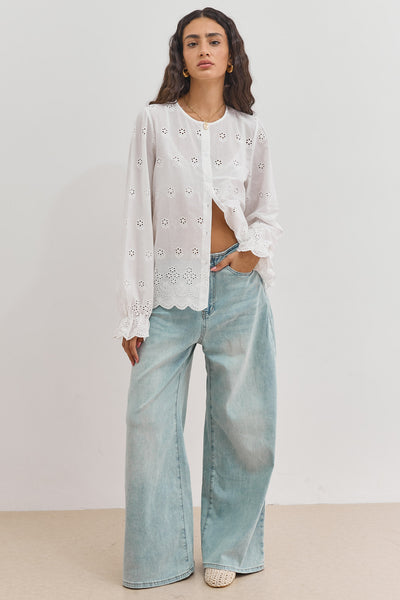 מכופתרת סול רקמה | לבן