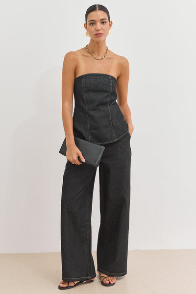 טופ סטרפלס הנסון בד דנים | ג'ינס כהה