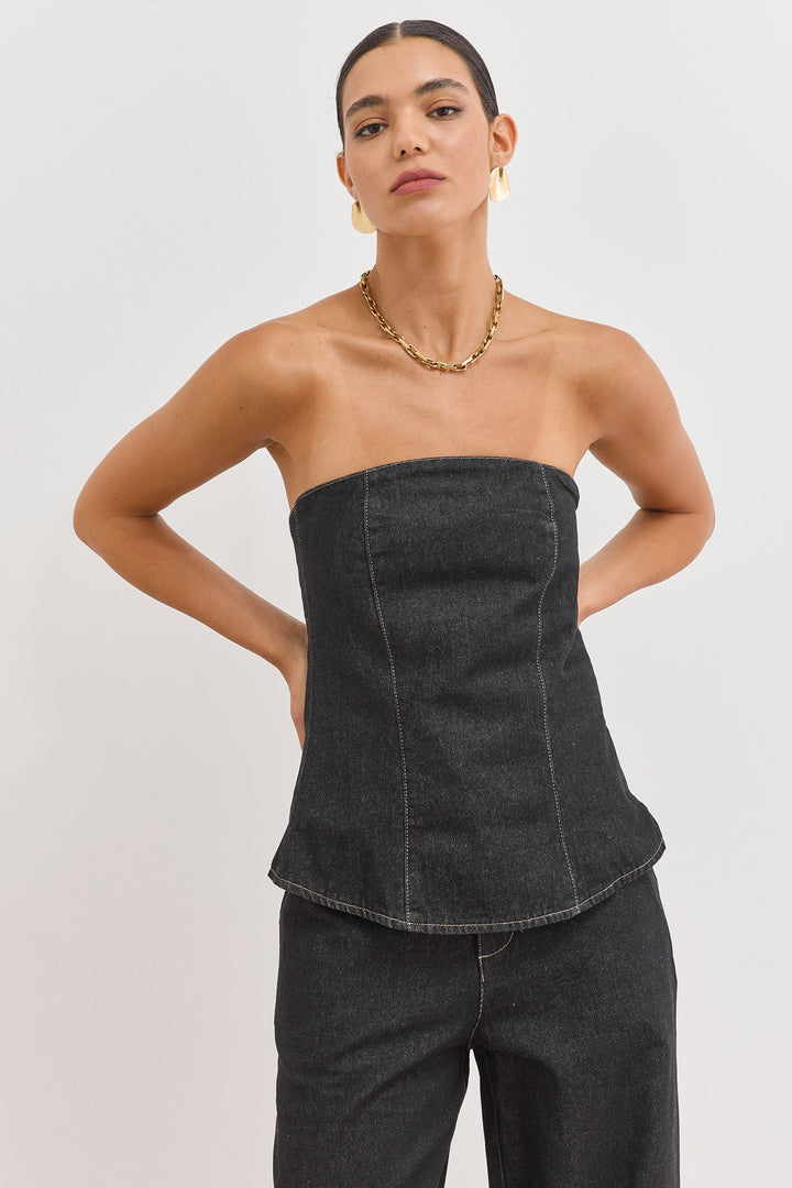 טופ סטרפלס הנסון בד דנים | ג'ינס כהה