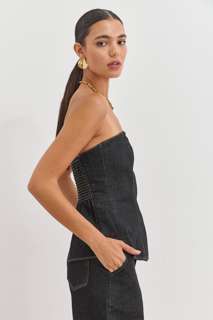 טופ סטרפלס הנסון בד דנים | ג'ינס כהה