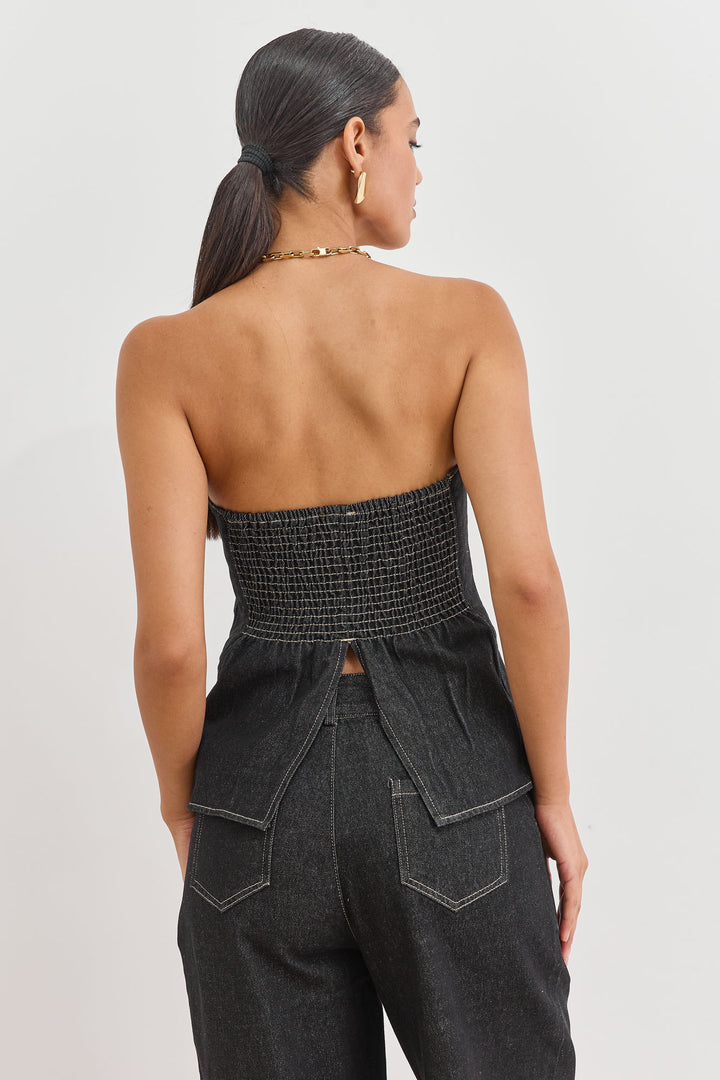 טופ סטרפלס הנסון בד דנים | ג'ינס כהה