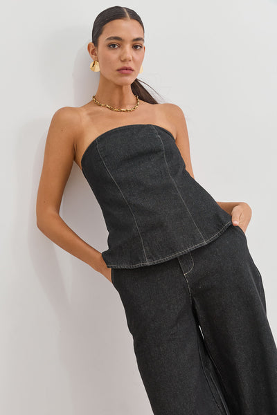 טופ סטרפלס הנסון בד דנים | ג'ינס כהה