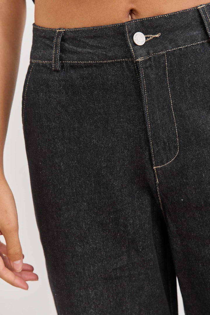 מכנסי דנים הנסון גזרת בויפרינד | ג'ינס כהה