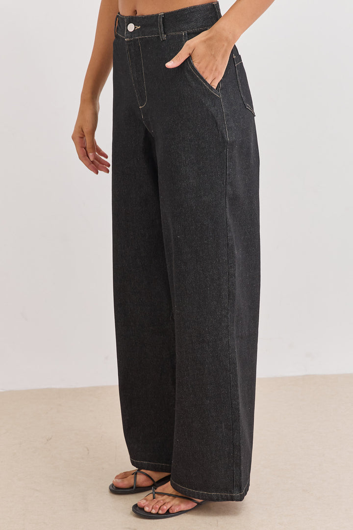 מכנסי דנים הנסון גזרת בויפרינד | ג'ינס כהה