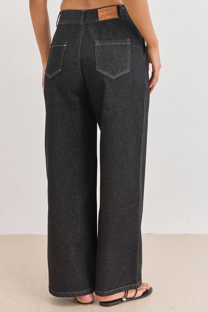 מכנסי דנים הנסון גזרת בויפרינד | ג'ינס כהה