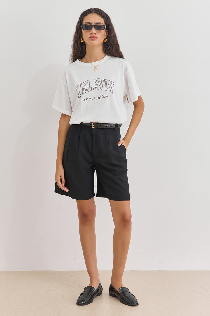 מכנסי ברמודה קווין דמוי פשתן | שחור