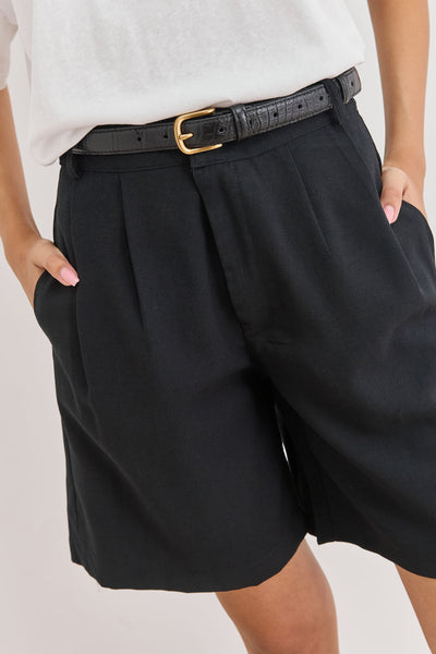 חגורת מרתה טקסטורת קרוקו | שחור