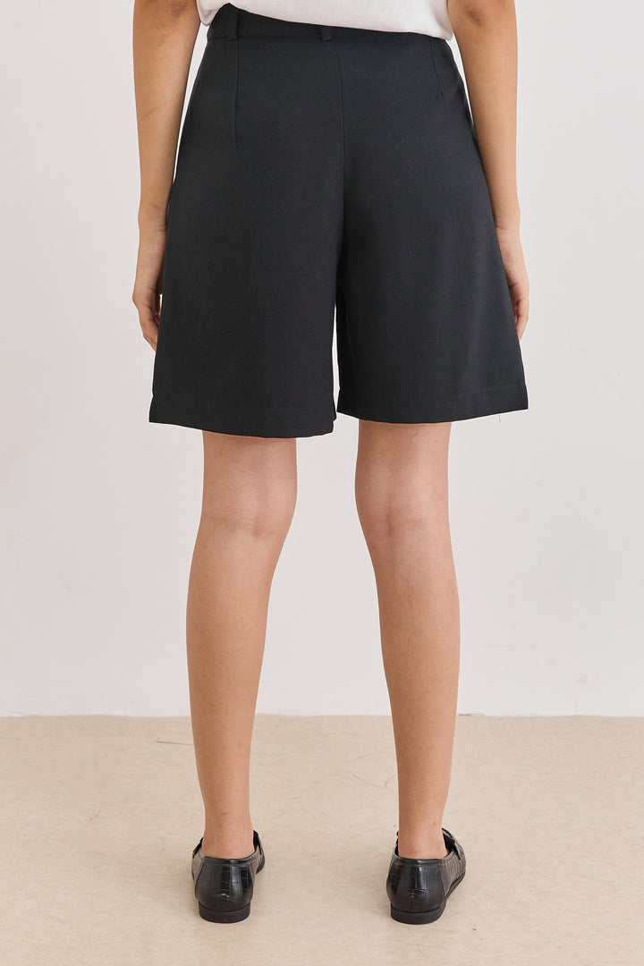 מכנסי ברמודה קווין דמוי פשתן | שחור