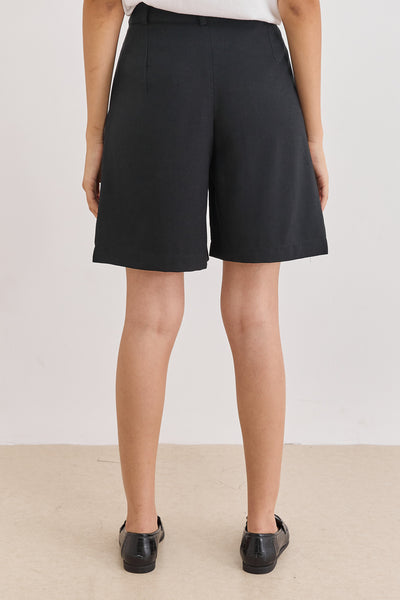 מכנסי ברמודה קווין דמוי פשתן | שחור