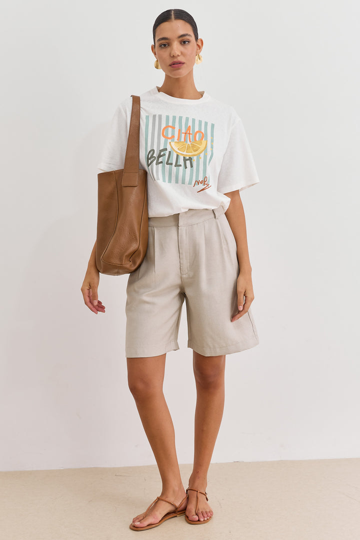 מכנסי ברמודה קווין דמוי פשתן | בז'