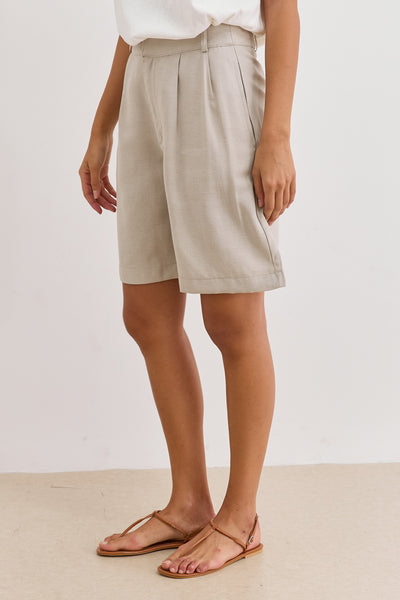 מכנסי ברמודה קווין דמוי פשתן | בז'