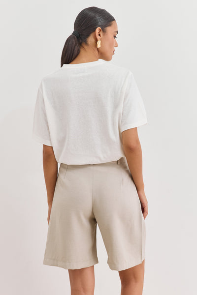 מכנסי ברמודה קווין דמוי פשתן | בז'