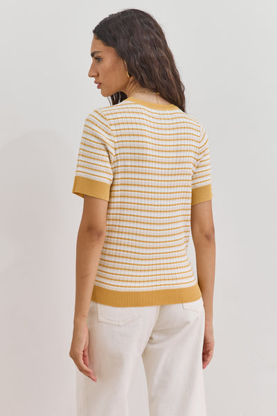 חולצת סריג דק מישל סטרייפס | בז'/צהוב