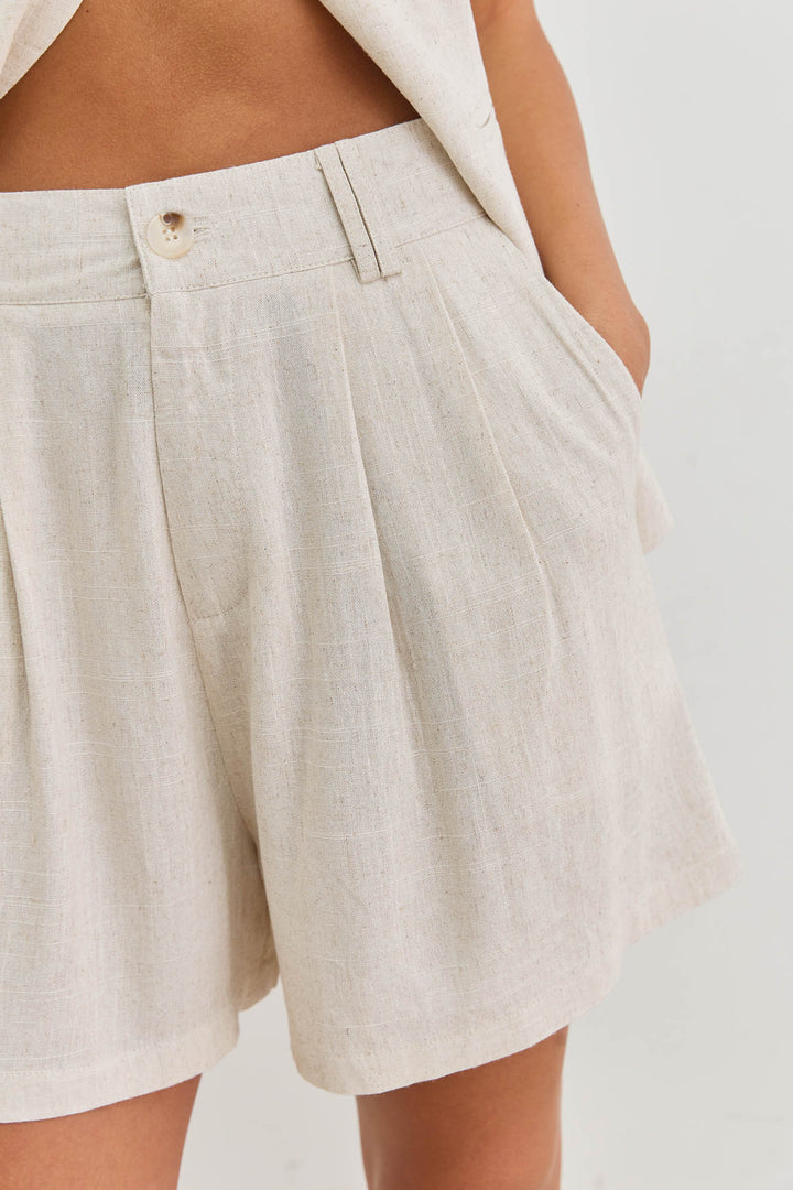 מכנסי מנדי דמוי פשתן עם קפלים | בז'