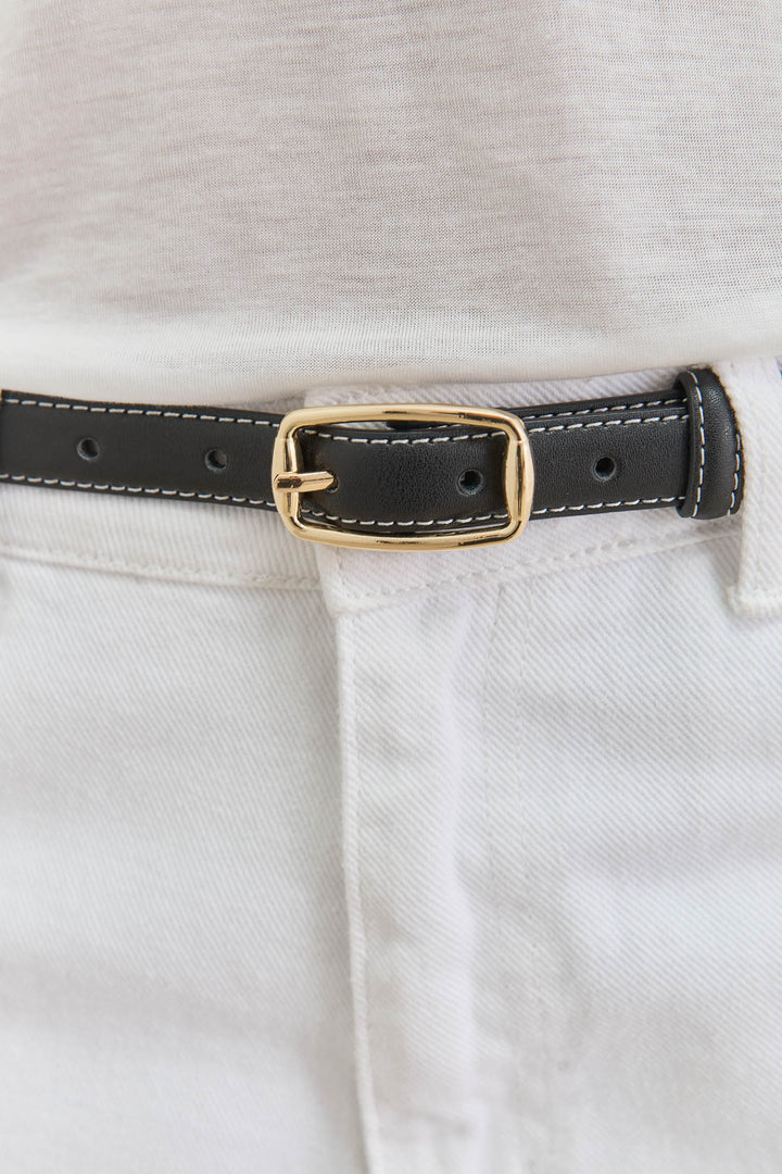 חגורת מתיו דקה תיפורים בולטים| שחור