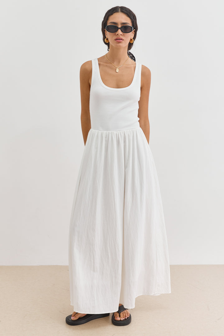 שמלת מקסי אלכסנדרה בד משולב | לבן