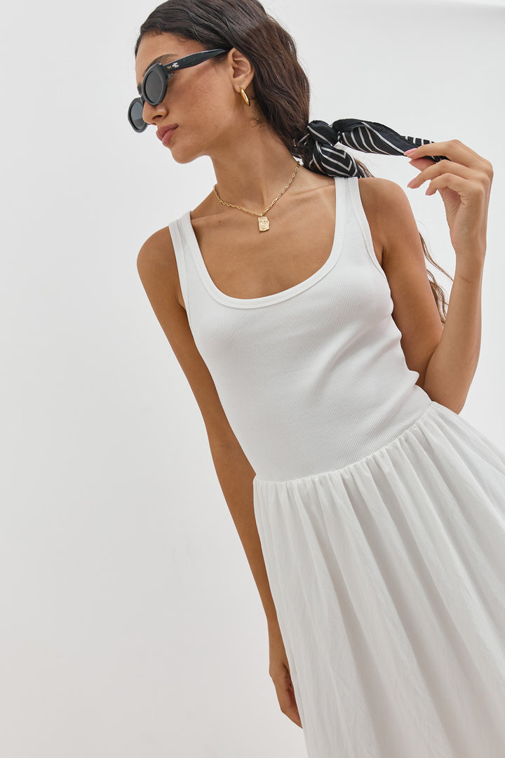 שמלת מקסי אלכסנדרה בד משולב | לבן