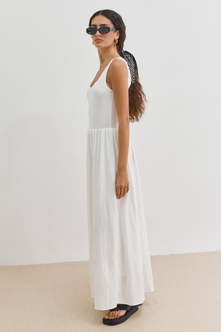 שמלת מקסי אלכסנדרה בד משולב | לבן