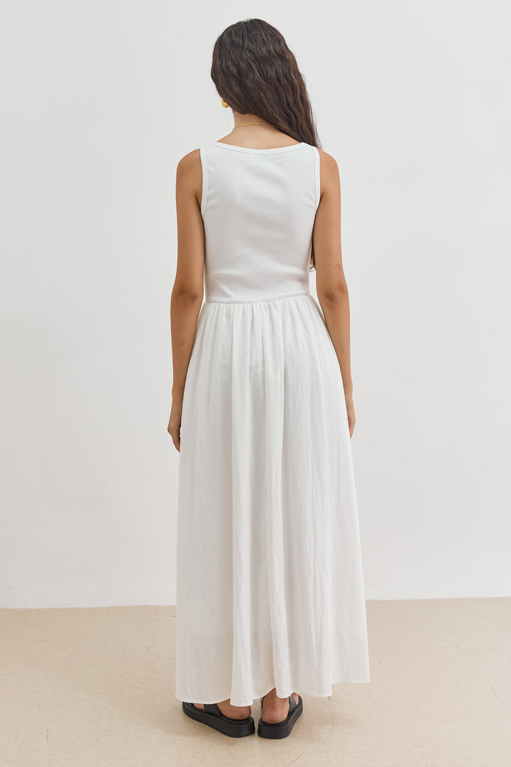 שמלת מקסי אלכסנדרה בד משולב | לבן
