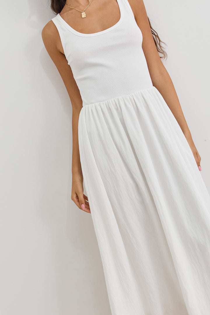 שמלת מקסי אלכסנדרה בד משולב | לבן
