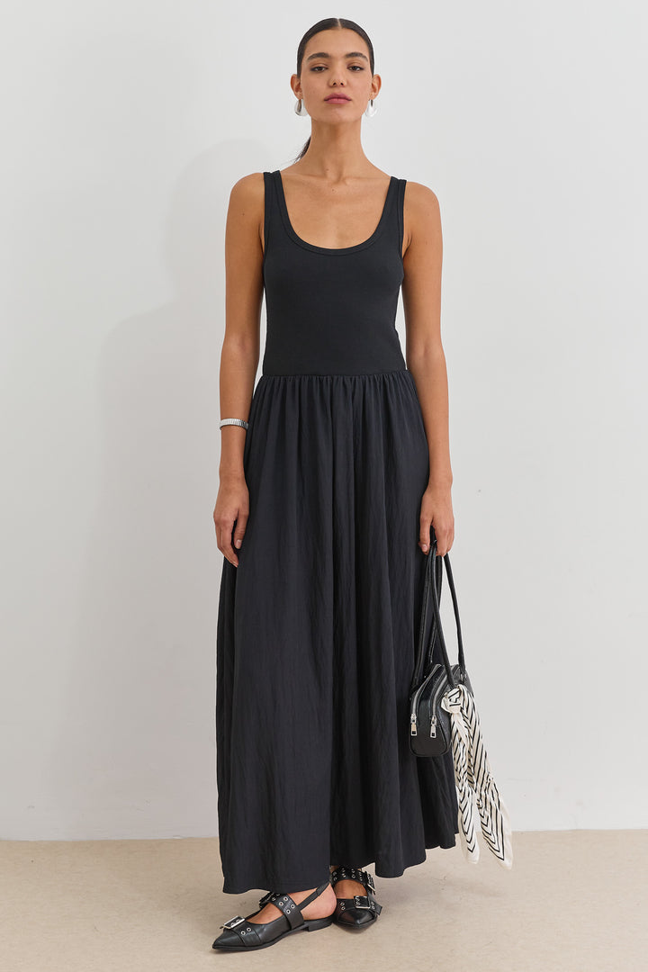 שמלת מקסי אלכסנדרה בד משולב | שחור