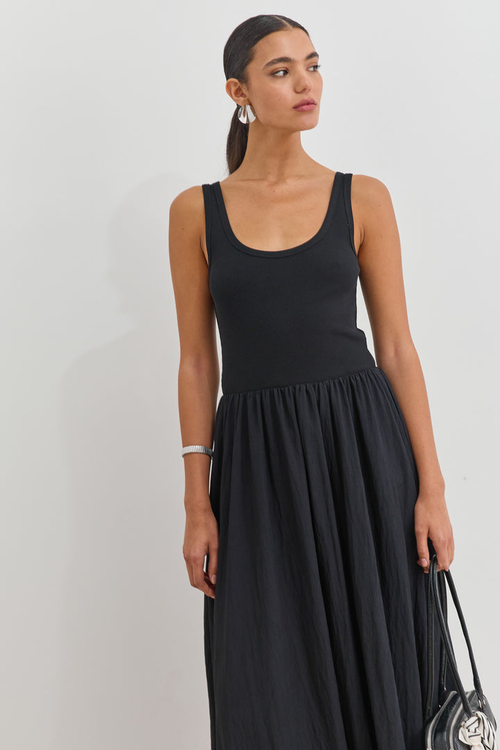 שמלת מקסי אלכסנדרה בד משולב | שחור