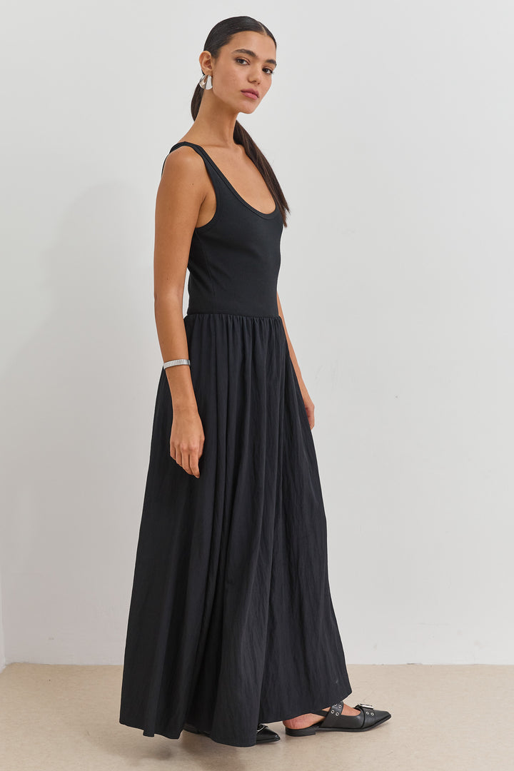שמלת מקסי אלכסנדרה בד משולב | שחור