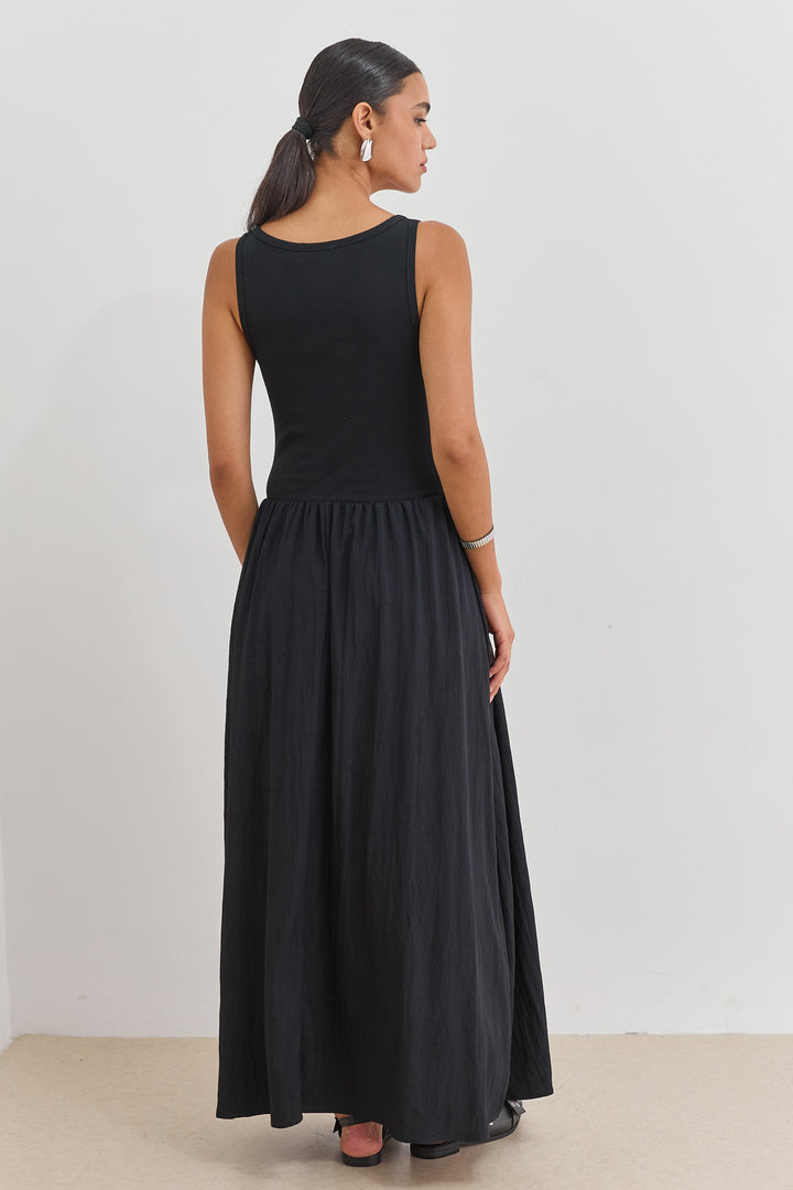 שמלת מקסי אלכסנדרה בד משולב | שחור