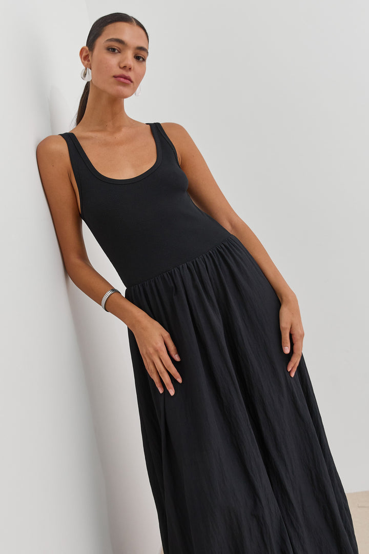שמלת מקסי אלכסנדרה בד משולב | שחור