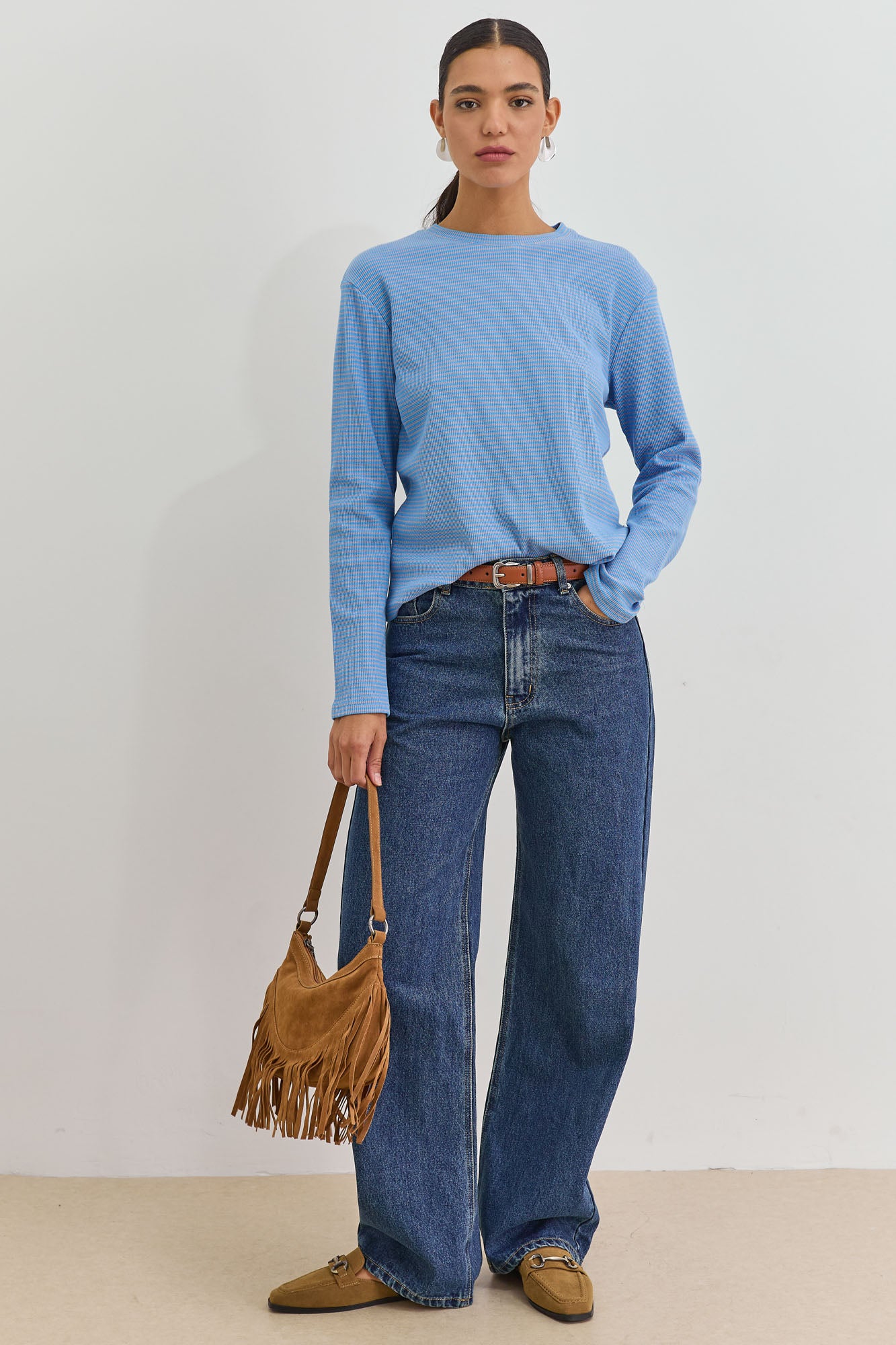 חולצת דריה סטרייפס | כחול/בז'