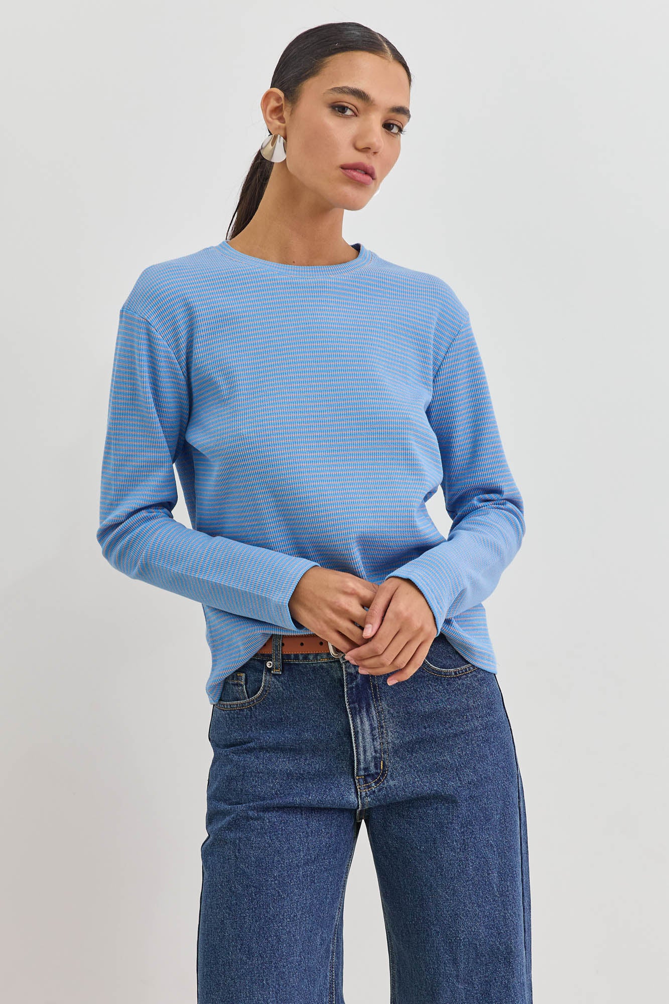 חולצת דריה סטרייפס | כחול/בז'