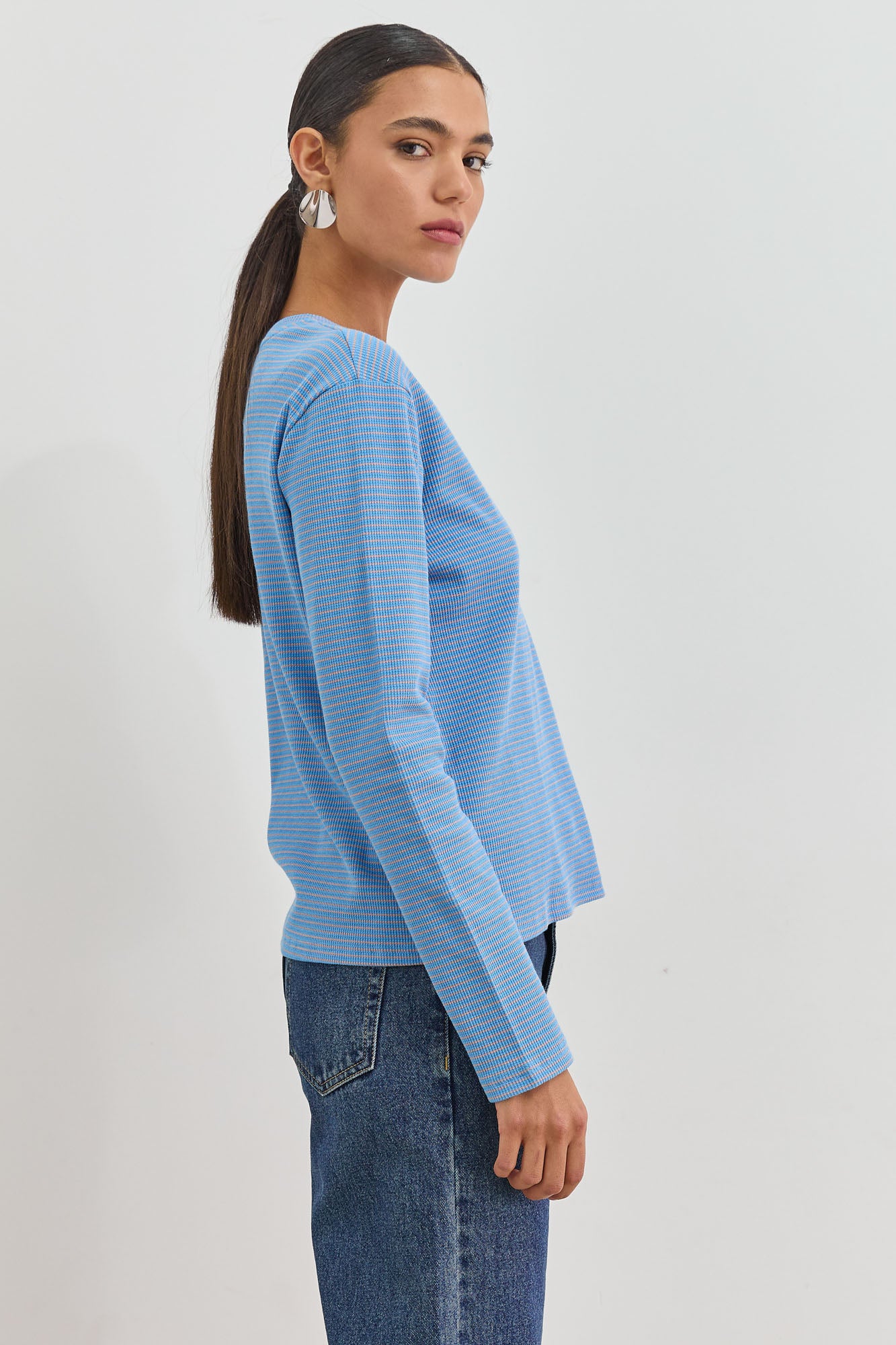 חולצת דריה סטרייפס | כחול/בז'