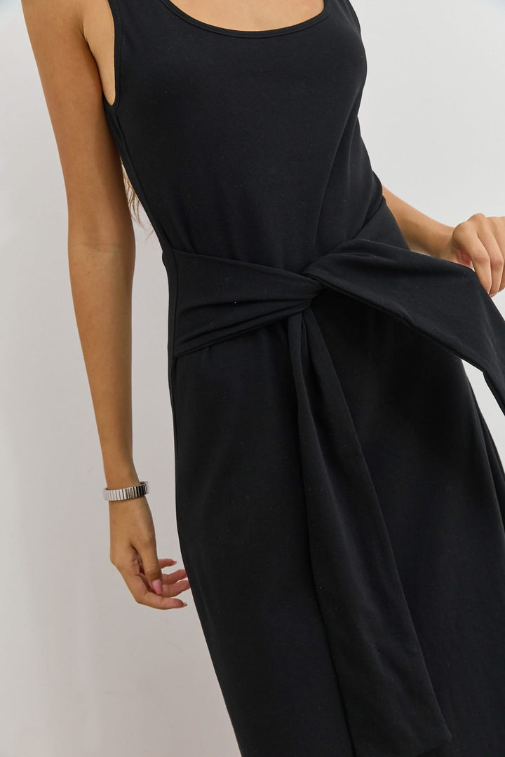שמלת מקסי אוליב דיטייל קשירה | שחור