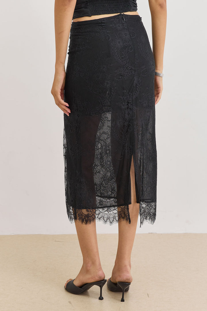 חצאית תחרה ונוס אורך מידי | שחור