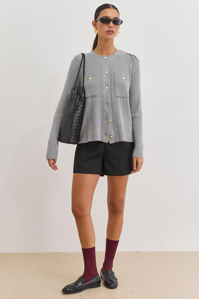 קרדיגן סריג רובי בשילוב כפתורים | אפור