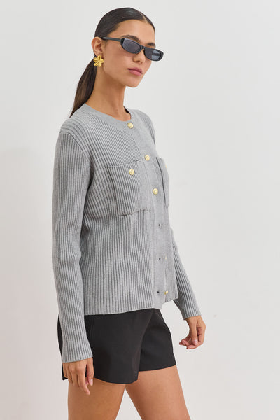 קרדיגן סריג רובי בשילוב כפתורים | אפור