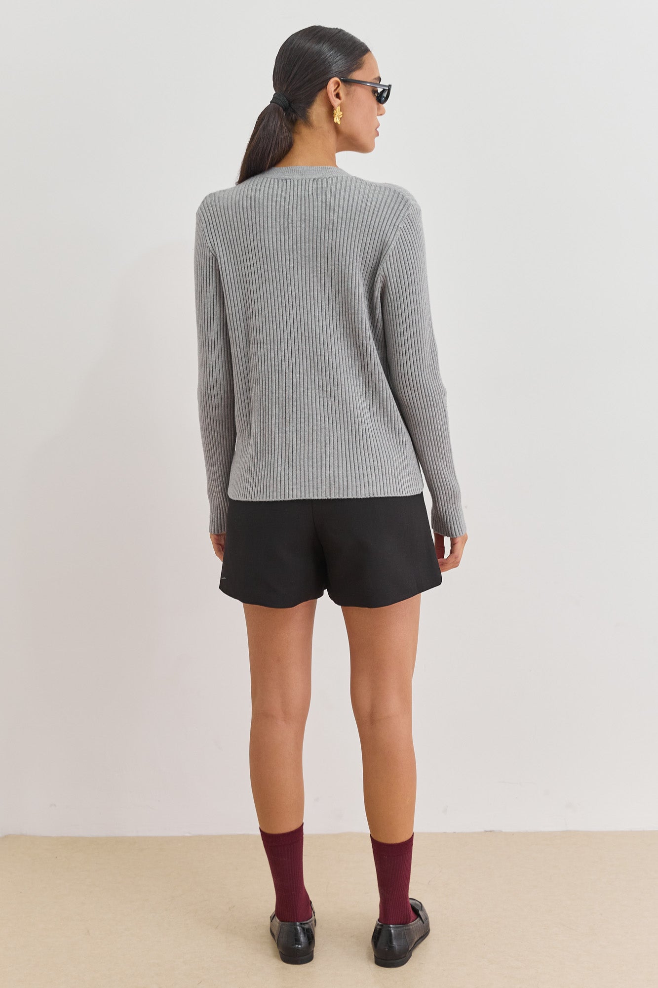 קרדיגן סריג רובי בשילוב כפתורים | אפור