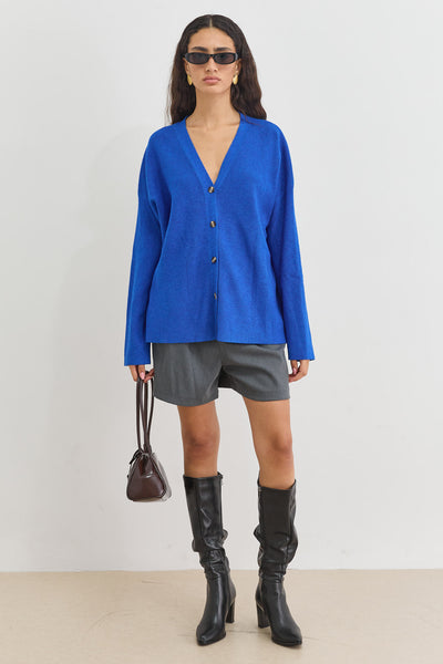 קרדיגן סריג ליסה בשילוב כפתורים | כחול