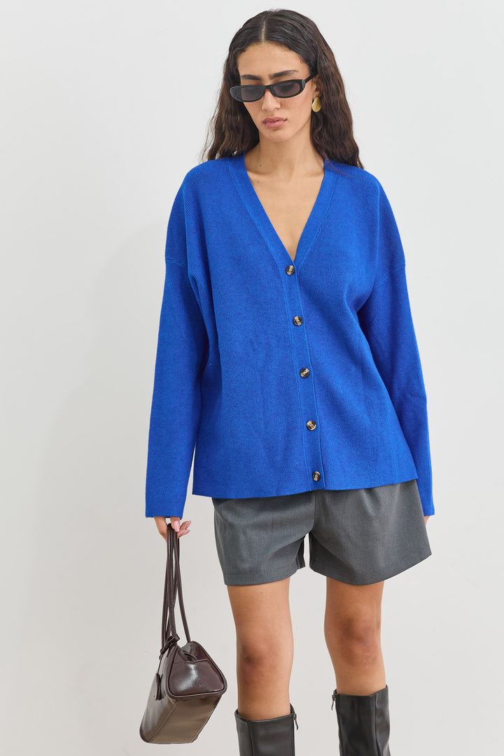 קרדיגן סריג ליסה בשילוב כפתורים | כחול