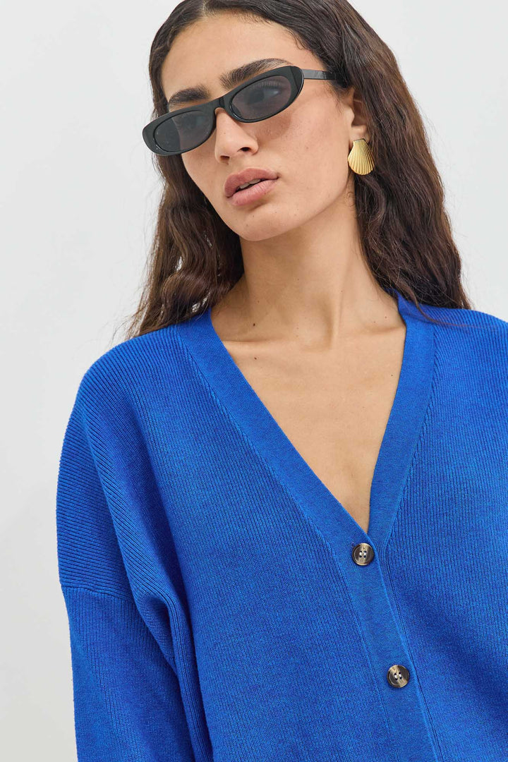 קרדיגן סריג ליסה בשילוב כפתורים | כחול