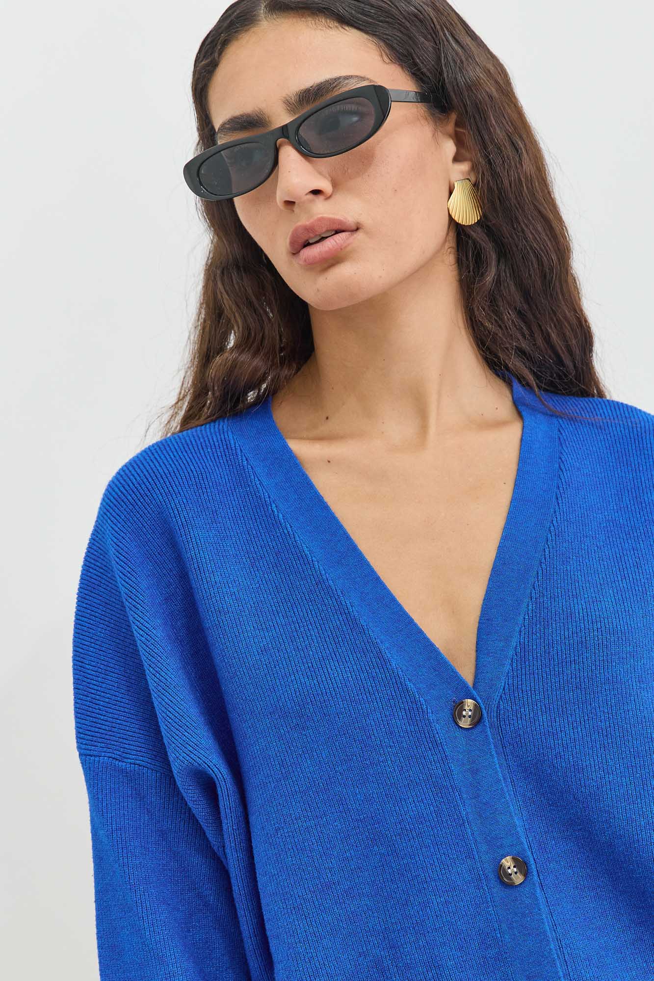 קרדיגן סריג ליסה בשילוב כפתורים | כחול