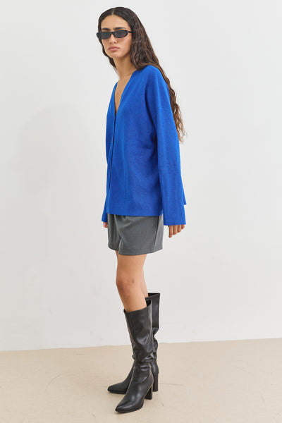 קרדיגן סריג ליסה בשילוב כפתורים | כחול