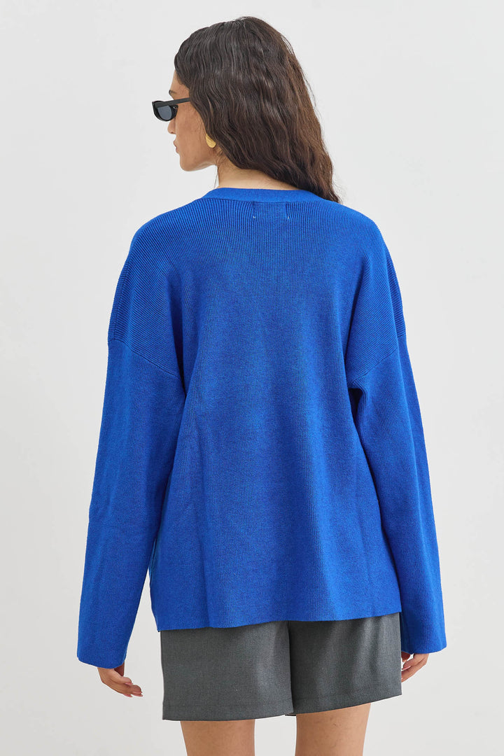 קרדיגן סריג ליסה בשילוב כפתורים | כחול