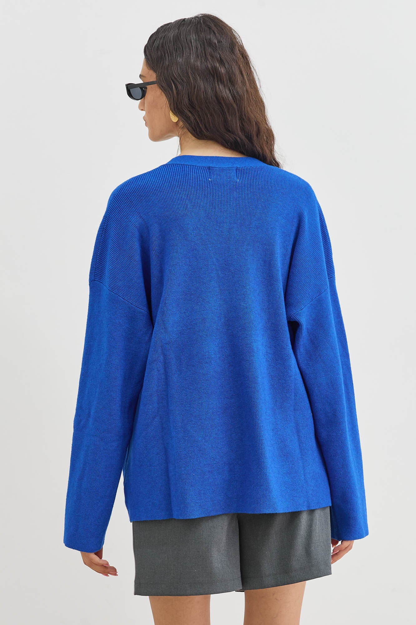 קרדיגן סריג ליסה בשילוב כפתורים | כחול