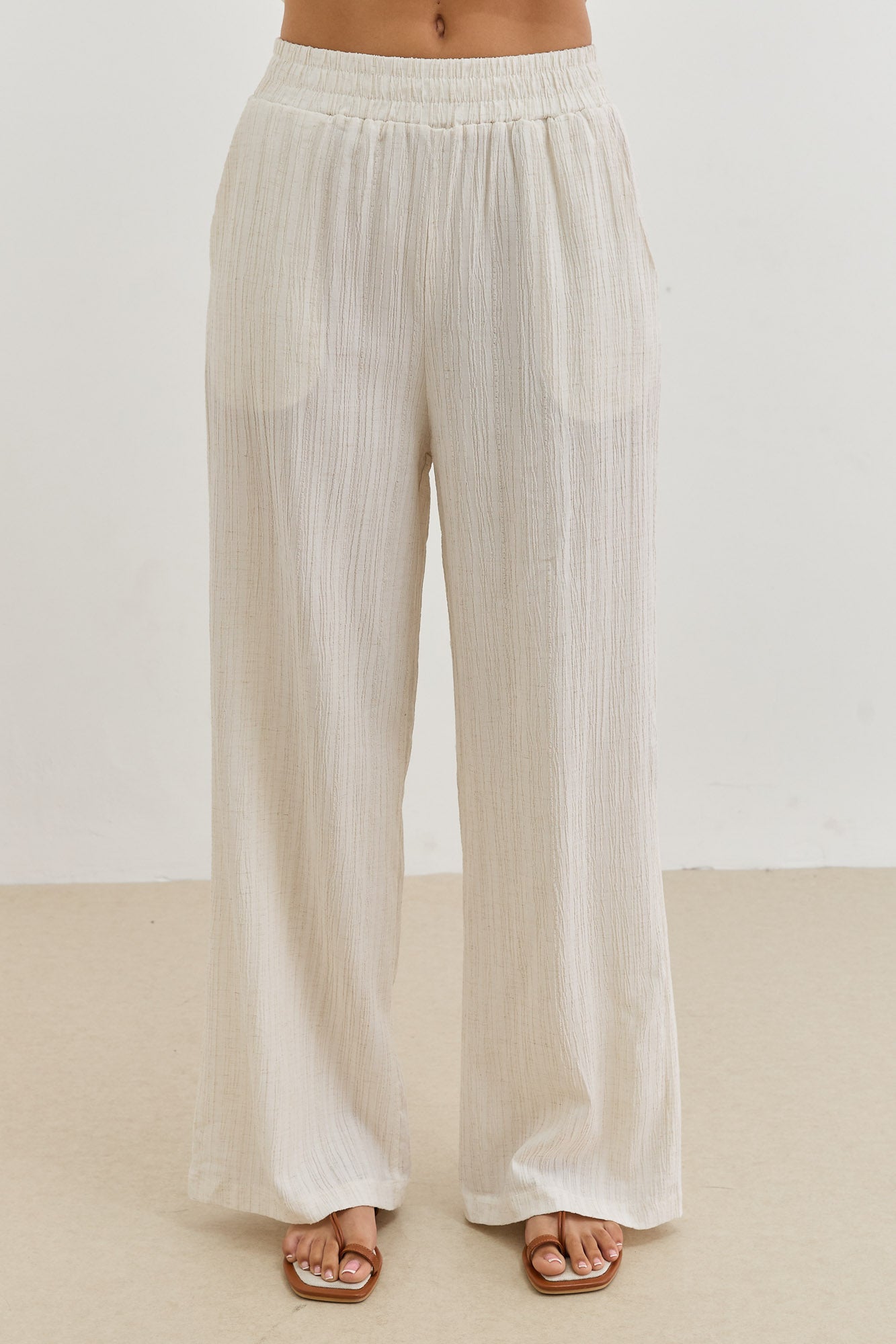 מכנסי גורג'ס בד טקסטורה | שמנת